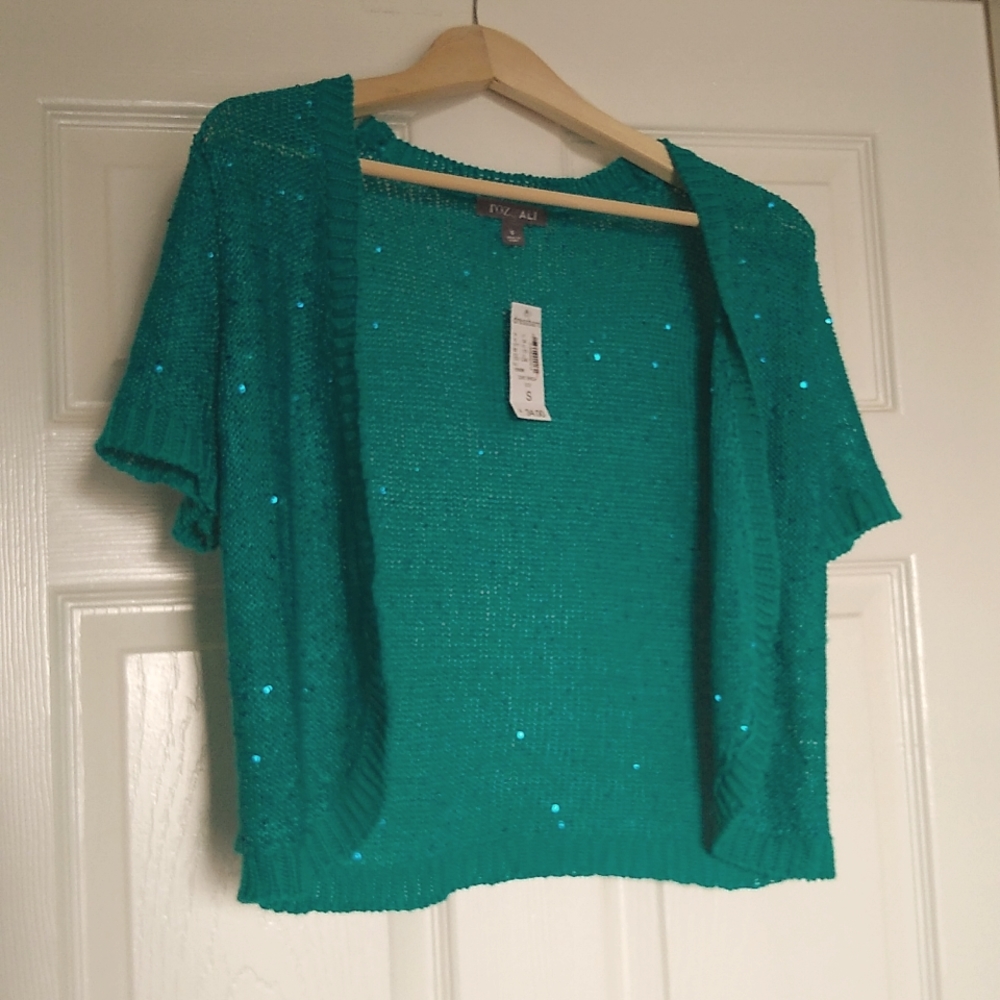 Turquoise Sequin Short Sleeve Shrug